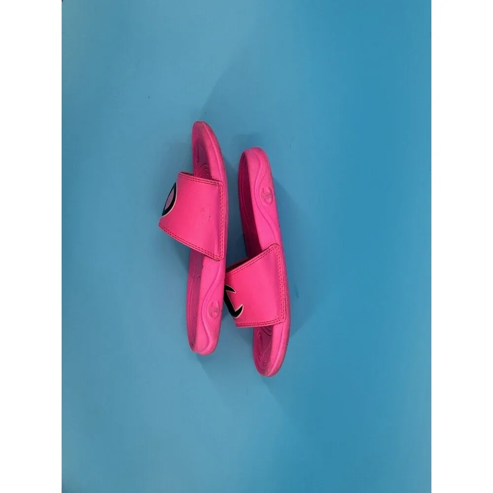 Champion Mega Slide Big C Kids Size 2Y Hot Pink Black Logo Sandals